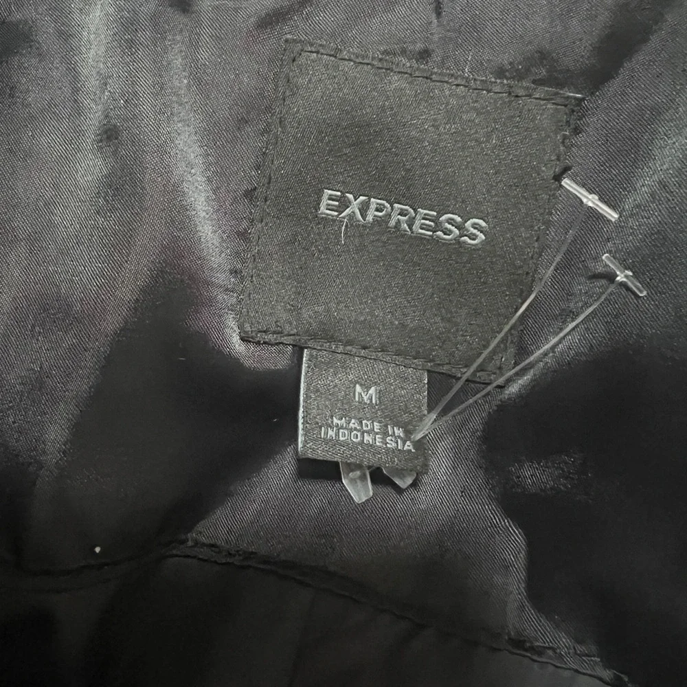 Express Black Puffer Jacket with High Collar pockets button &‎ zipper closure